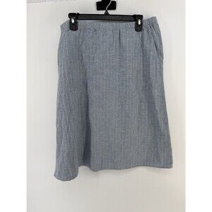 Eileen Fisher Chambray Hemp Organic Cotton Knee A-line Skirt Women Sz M stripe